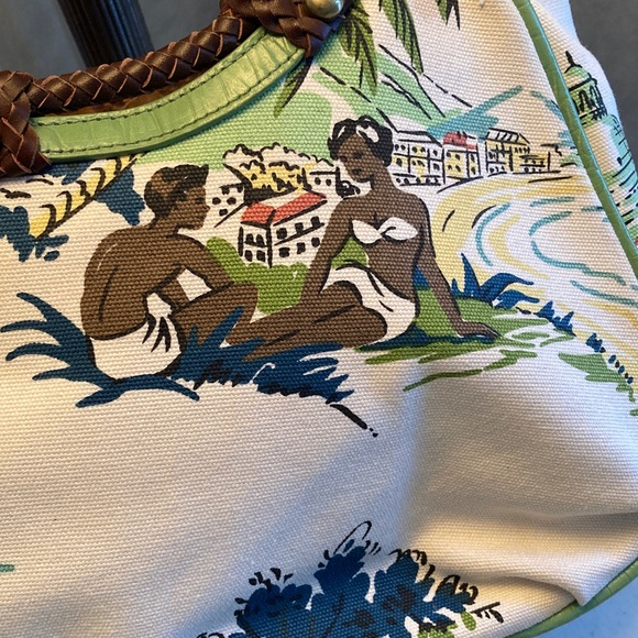 VTG Tommy Hilfiger Scenic Print Satchel with Brown Handles - Picture 5 of 12